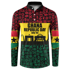 Personalized Ghana Republic Day Button Sweatshirt Adinkra Pattern Heritage Silhouette African Culture Art