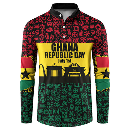 Personalized Ghana Republic Day Button Sweatshirt Adinkra Pattern Heritage Silhouette African Culture Art