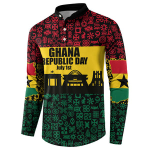 Personalized Ghana Republic Day Button Sweatshirt Adinkra Pattern Heritage Silhouette African Culture Art