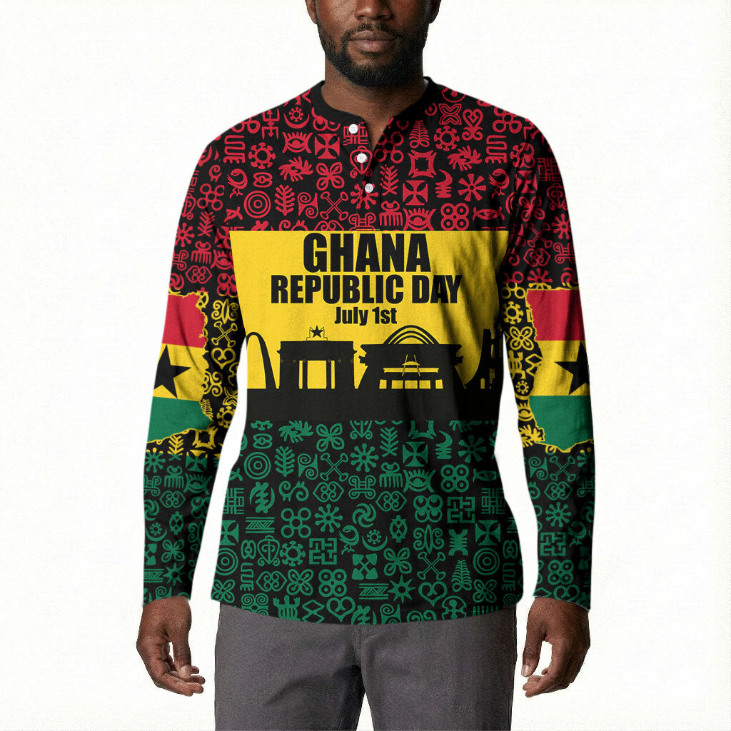 Personalized Ghana Republic Day Button Sweatshirt Adinkra Pattern Heritage Silhouette African Culture Art