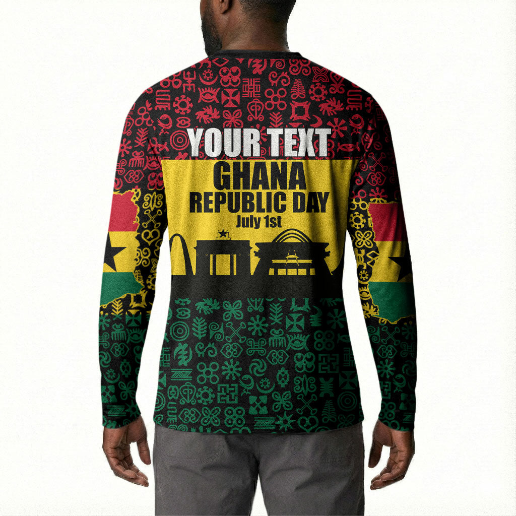 Personalized Ghana Republic Day Button Sweatshirt Adinkra Pattern Heritage Silhouette African Culture Art