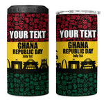Personalized Ghana Republic Day 4 in 1 Can Cooler Tumbler Adinkra Pattern Heritage Silhouette African Culture Art
