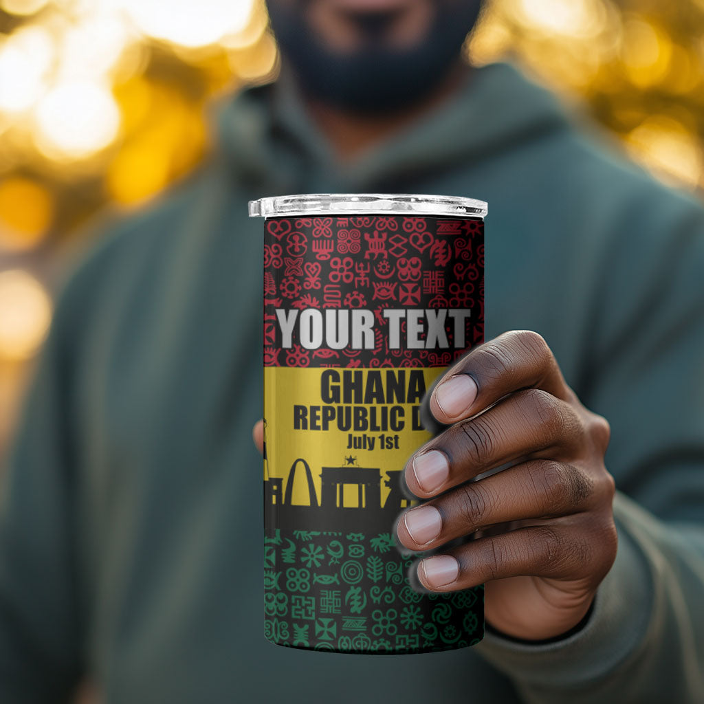 Personalized Ghana Republic Day 4 in 1 Can Cooler Tumbler Adinkra Pattern Heritage Silhouette African Culture Art