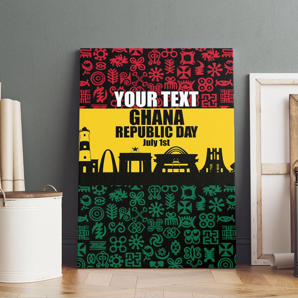 Personalized Ghana Republic Day Canvas Wall Art Adinkra Pattern Heritage Silhouette African Culture Art