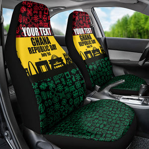 Personalized Ghana Republic Day Car Seat Cover Adinkra Pattern Heritage Silhouette African Culture Art