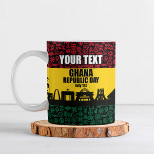 Personalized Ghana Republic Day Ceramic Mug Adinkra Pattern Heritage Silhouette African Culture Art