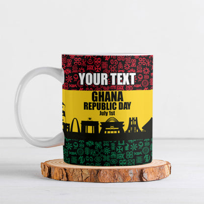 Personalized Ghana Republic Day Ceramic Mug Adinkra Pattern Heritage Silhouette African Culture Art