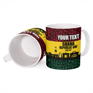 Personalized Ghana Republic Day Ceramic Mug Adinkra Pattern Heritage Silhouette African Culture Art