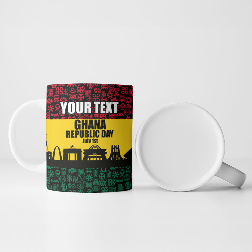 Personalized Ghana Republic Day Ceramic Mug Adinkra Pattern Heritage Silhouette African Culture Art