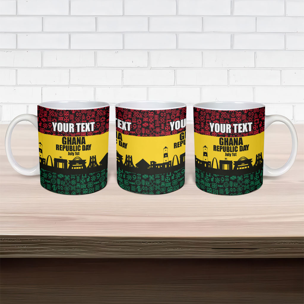 Personalized Ghana Republic Day Ceramic Mug Adinkra Pattern Heritage Silhouette African Culture Art