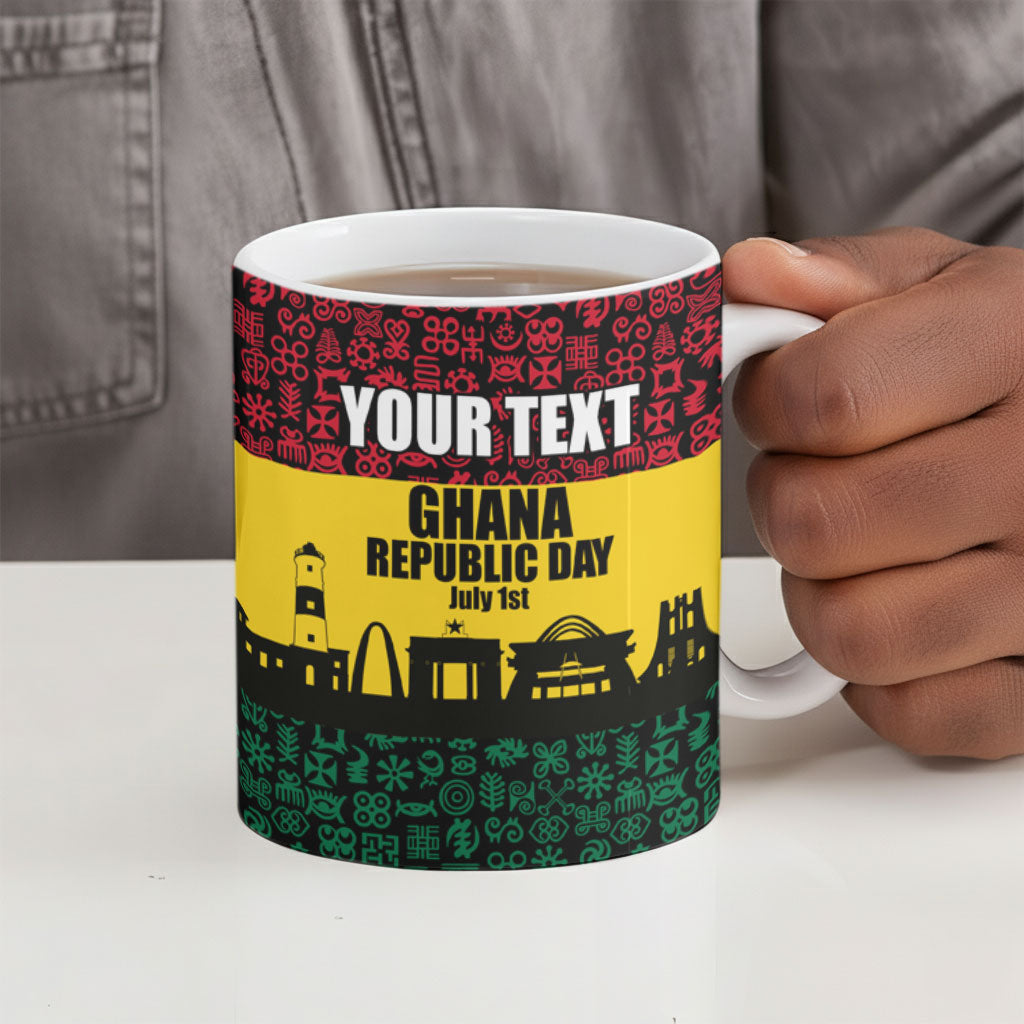 Personalized Ghana Republic Day Ceramic Mug Adinkra Pattern Heritage Silhouette African Culture Art