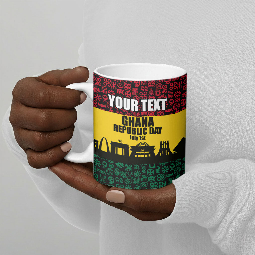 Personalized Ghana Republic Day Ceramic Mug Adinkra Pattern Heritage Silhouette African Culture Art