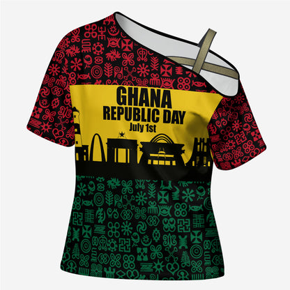 Personalized Ghana Republic Day Cross Shoulder Shirt Adinkra Pattern Heritage Silhouette African Culture Art