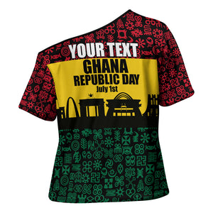 Personalized Ghana Republic Day Cross Shoulder Shirt Adinkra Pattern Heritage Silhouette African Culture Art
