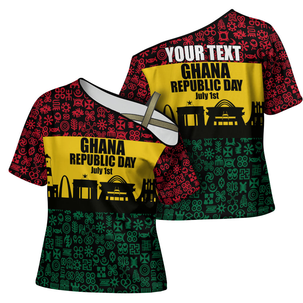 Personalized Ghana Republic Day Cross Shoulder Shirt Adinkra Pattern Heritage Silhouette African Culture Art