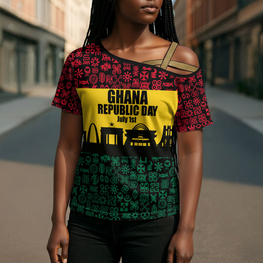 Personalized Ghana Republic Day Cross Shoulder Shirt Adinkra Pattern Heritage Silhouette African Culture Art