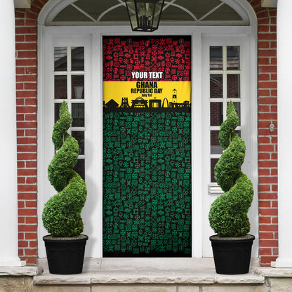 Personalized Ghana Republic Day Door Cover Adinkra Pattern Heritage Silhouette African Culture Art