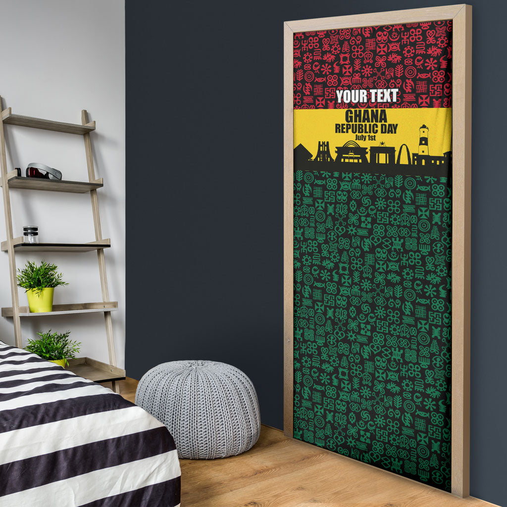 Personalized Ghana Republic Day Door Cover Adinkra Pattern Heritage Silhouette African Culture Art