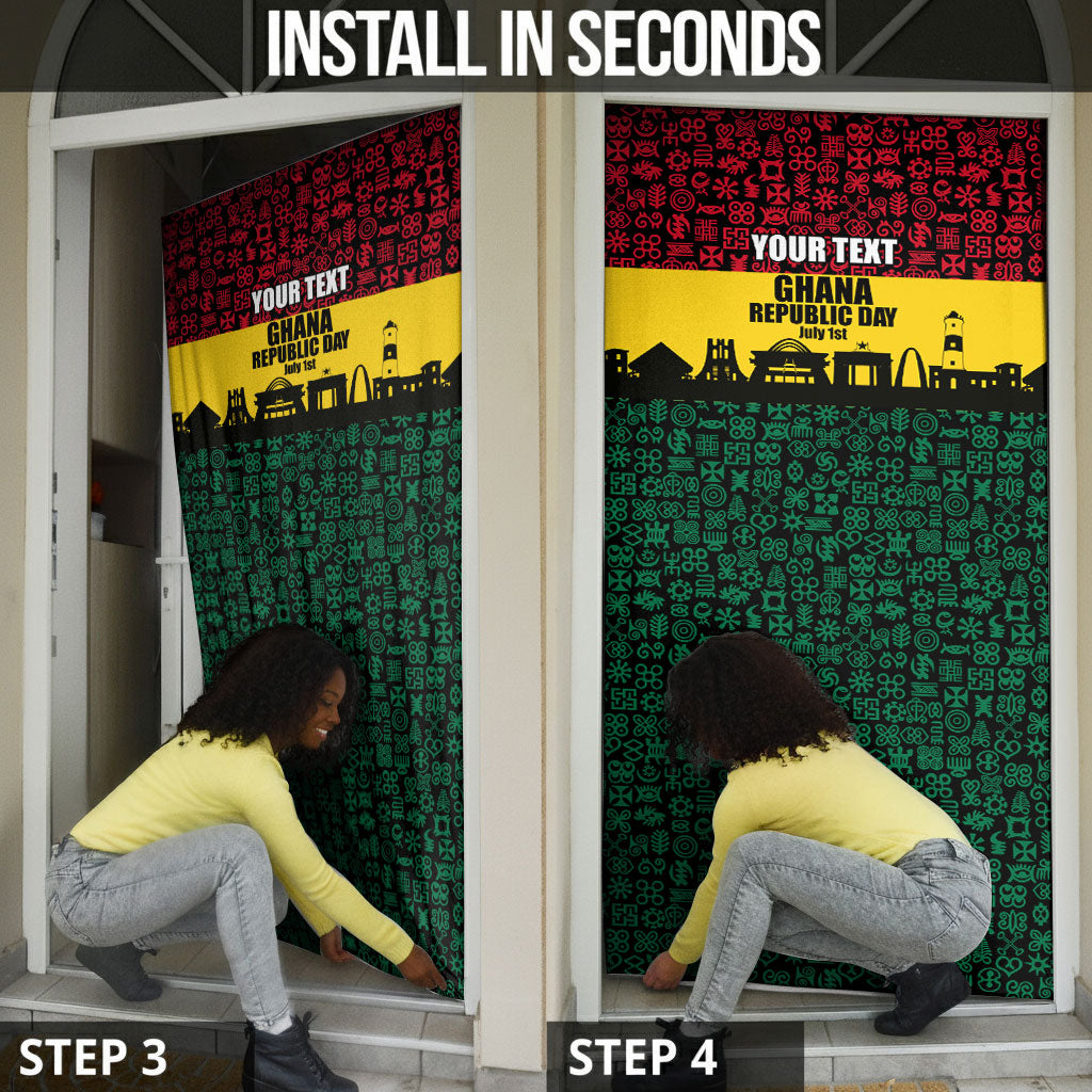 Personalized Ghana Republic Day Door Cover Adinkra Pattern Heritage Silhouette African Culture Art