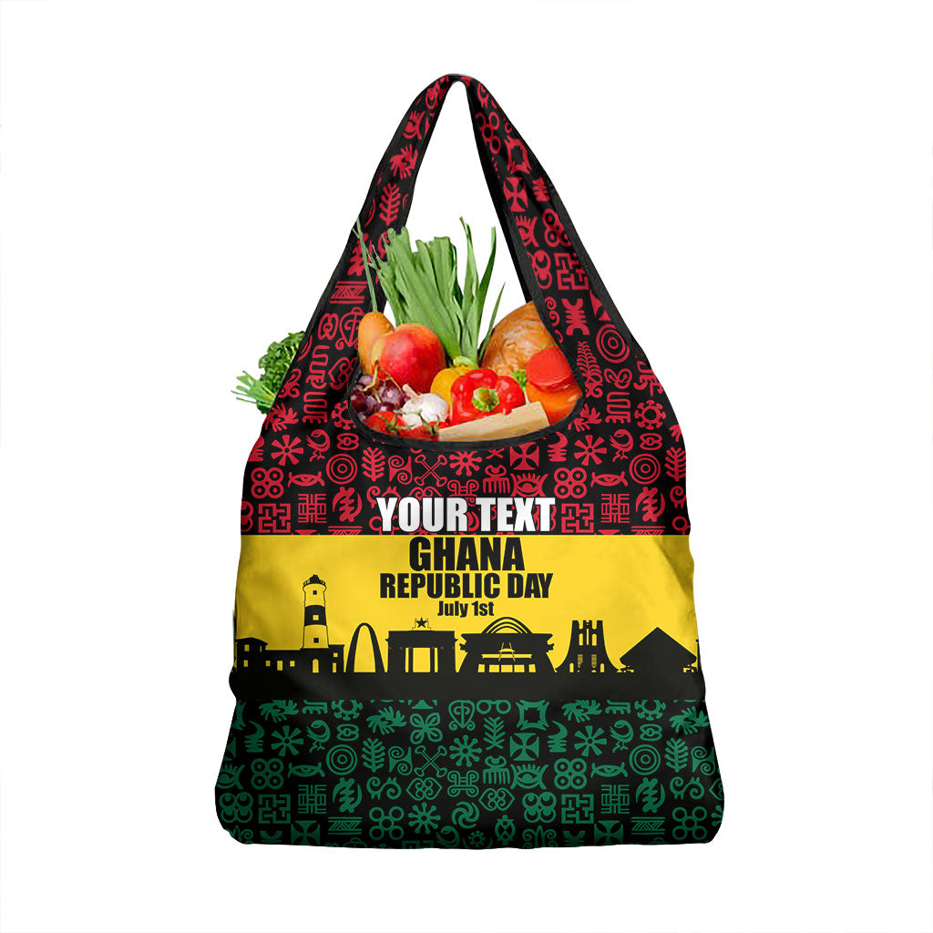 Personalized Ghana Republic Day Grocery Bag Adinkra Pattern Heritage Silhouette African Culture Art