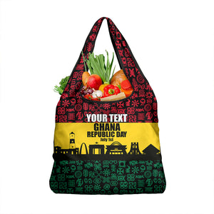 Personalized Ghana Republic Day Grocery Bag Adinkra Pattern Heritage Silhouette African Culture Art