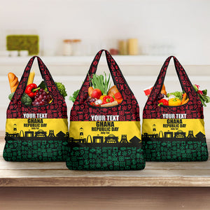 Personalized Ghana Republic Day Grocery Bag Adinkra Pattern Heritage Silhouette African Culture Art