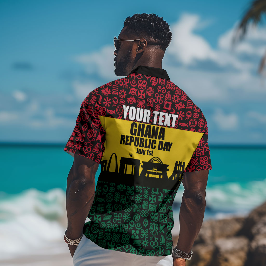 Personalized Ghana Republic Day Hawaiian Shirt Adinkra Pattern Heritage Silhouette African Culture Art