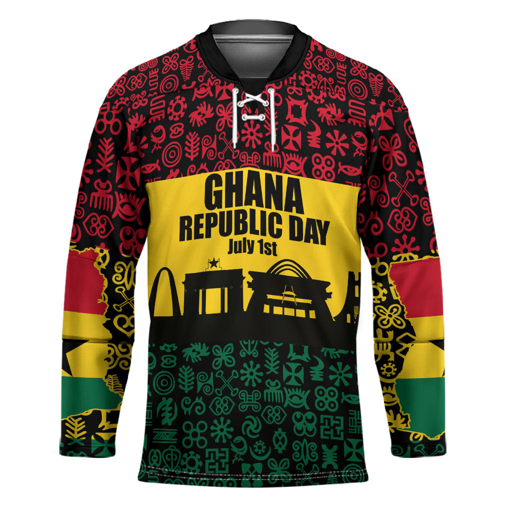 Personalized Ghana Republic Day Hockey Jersey Adinkra Pattern Heritage Silhouette African Culture Art
