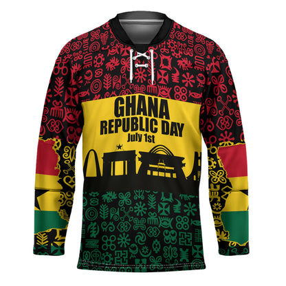 Personalized Ghana Republic Day Hockey Jersey Adinkra Pattern Heritage Silhouette African Culture Art