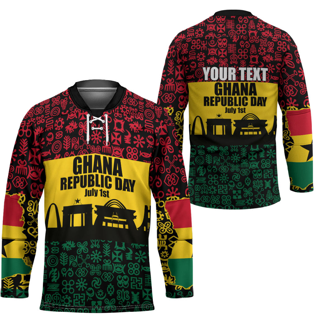 Personalized Ghana Republic Day Hockey Jersey Adinkra Pattern Heritage Silhouette African Culture Art