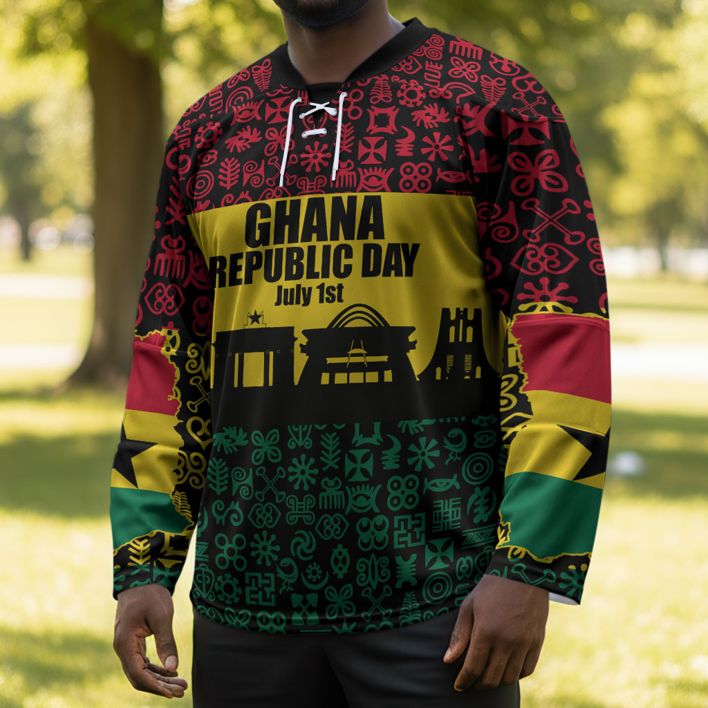 Personalized Ghana Republic Day Hockey Jersey Adinkra Pattern Heritage Silhouette African Culture Art