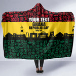 Personalized Ghana Republic Day Hooded Blanket Adinkra Pattern Heritage Silhouette African Culture Art