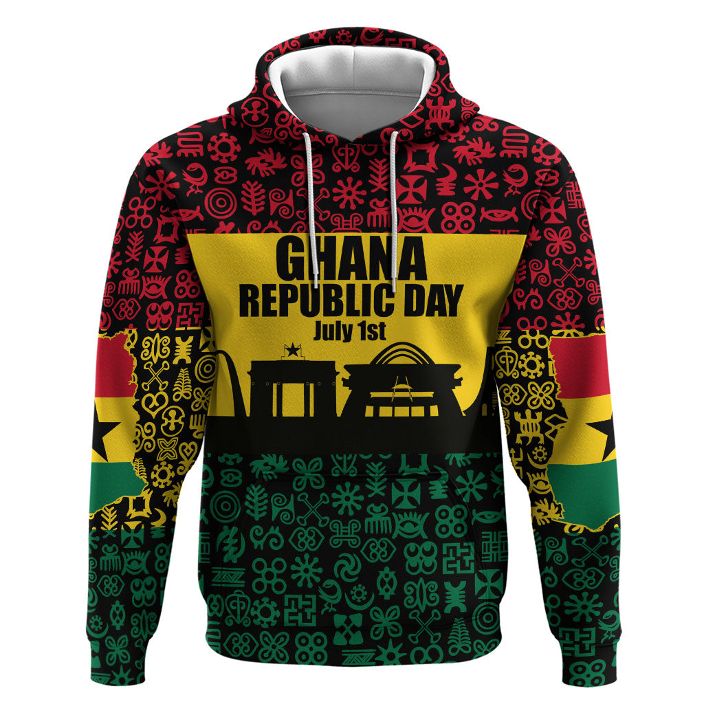 Personalized Ghana Republic Day Hoodie Adinkra Pattern Heritage Silhouette African Culture Art