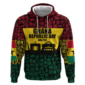 Personalized Ghana Republic Day Hoodie Adinkra Pattern Heritage Silhouette African Culture Art