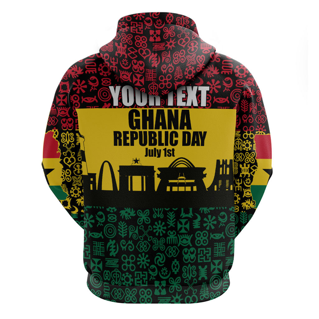 Personalized Ghana Republic Day Hoodie Adinkra Pattern Heritage Silhouette African Culture Art