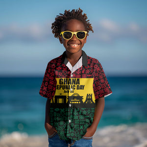 Personalized Ghana Republic Day Kid Hawaiian Shirt Adinkra Pattern Heritage Silhouette African Culture Art