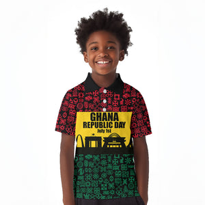 Personalized Ghana Republic Day Kid Polo Shirt Adinkra Pattern Heritage Silhouette African Culture Art