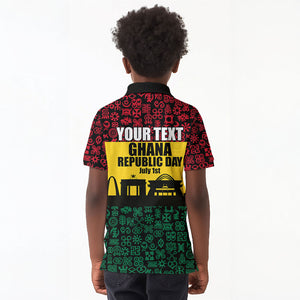 Personalized Ghana Republic Day Kid Polo Shirt Adinkra Pattern Heritage Silhouette African Culture Art