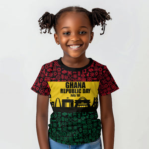 Personalized Ghana Republic Day Kid T shirt Adinkra Pattern Heritage Silhouette African Culture Art