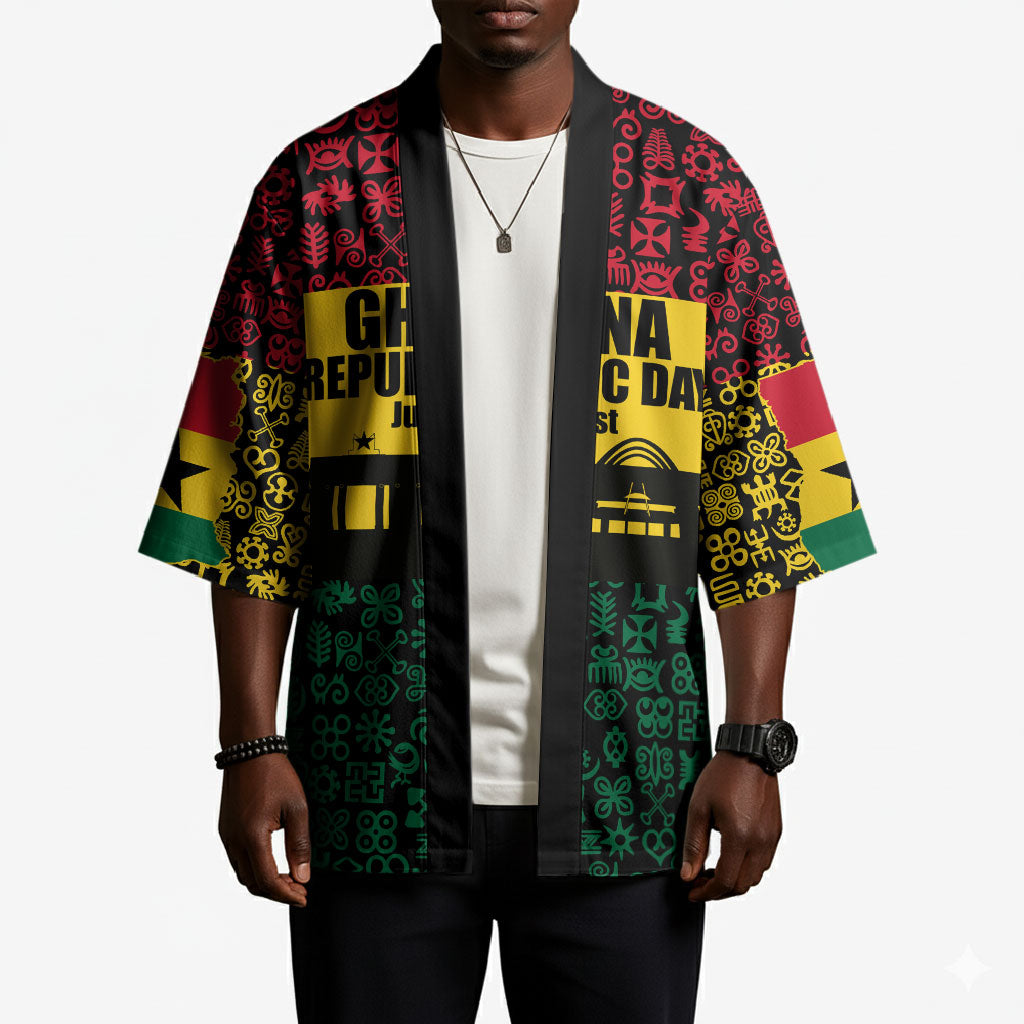 Personalized Ghana Republic Day Kimono Adinkra Pattern Heritage Silhouette African Culture Art