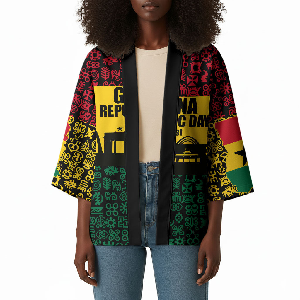 Personalized Ghana Republic Day Kimono Adinkra Pattern Heritage Silhouette African Culture Art