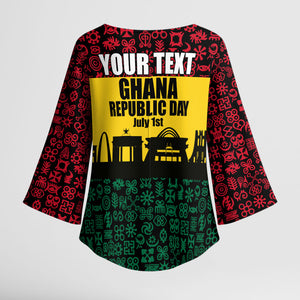 Personalized Ghana Republic Day Kimono Sleeve Blouse Adinkra Pattern Heritage Silhouette African Culture Art