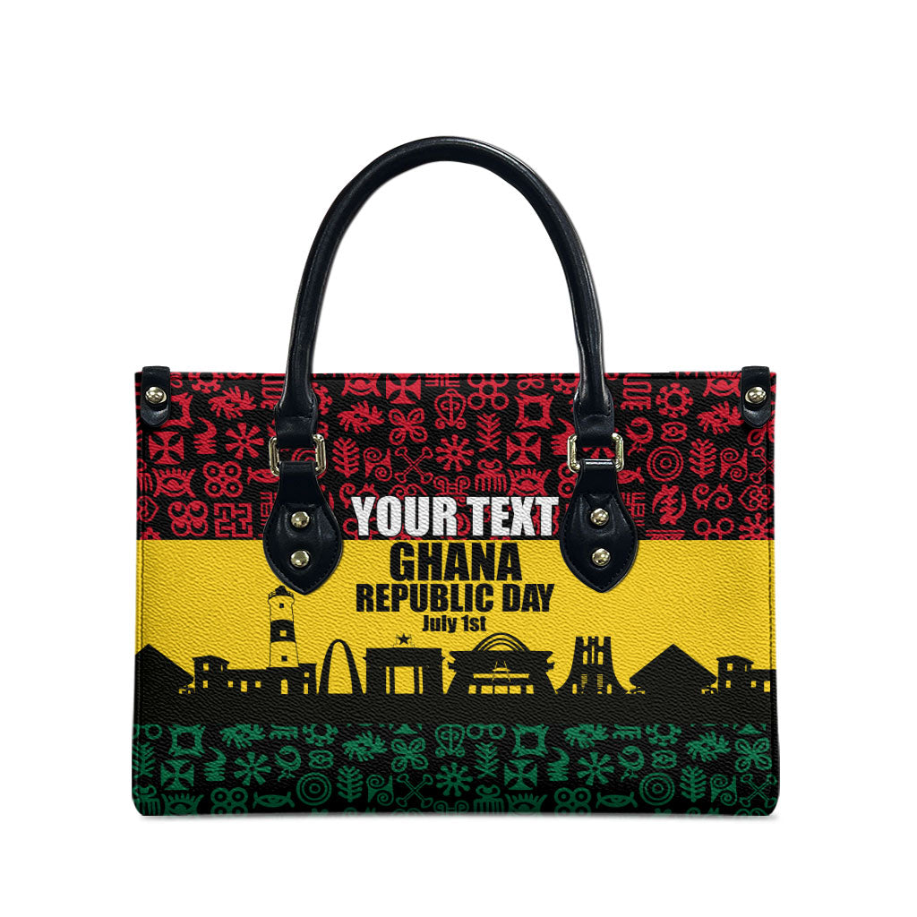 Personalized Ghana Republic Day Leather Bag Adinkra Pattern Heritage Silhouette African Culture Art