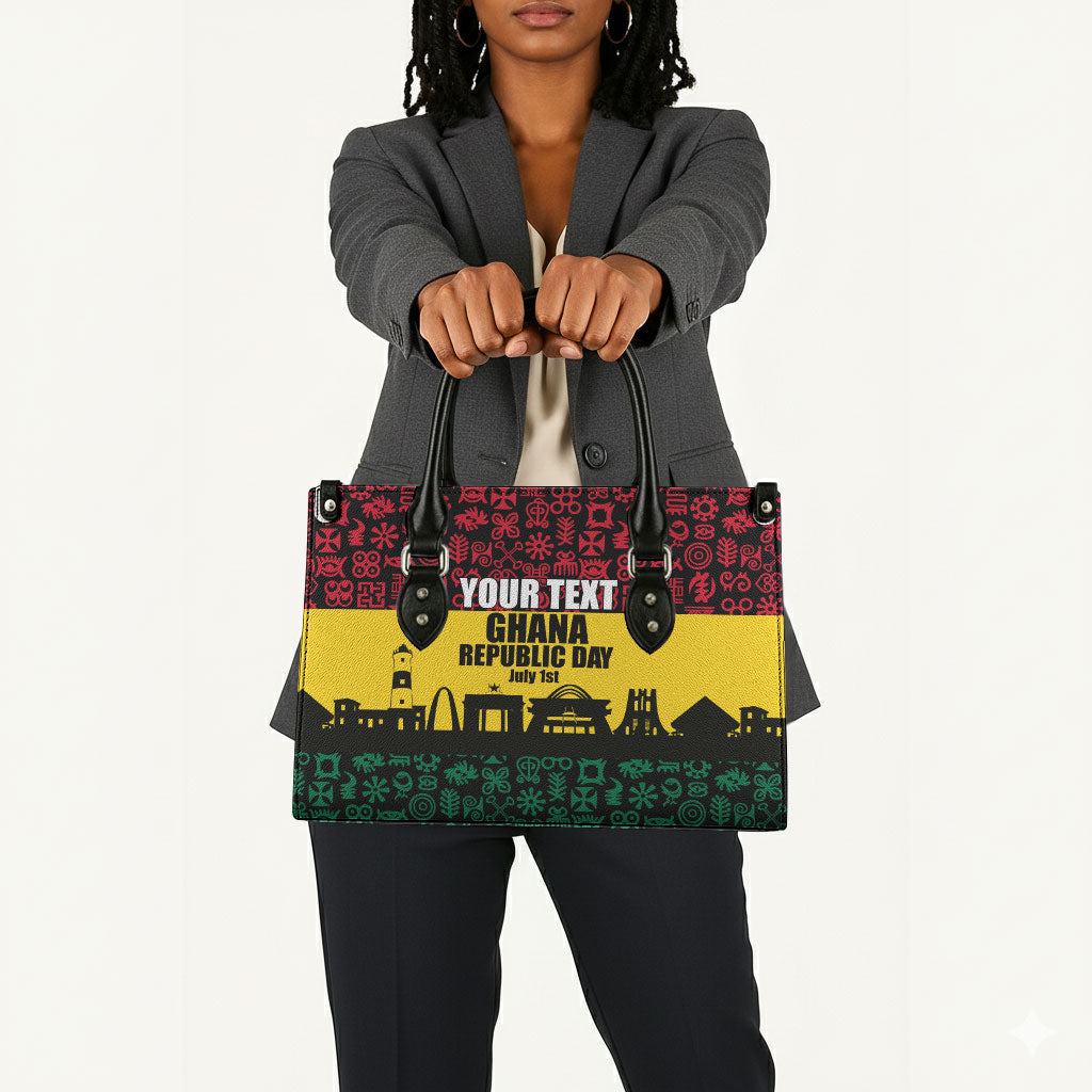 Personalized Ghana Republic Day Leather Bag Adinkra Pattern Heritage Silhouette African Culture Art