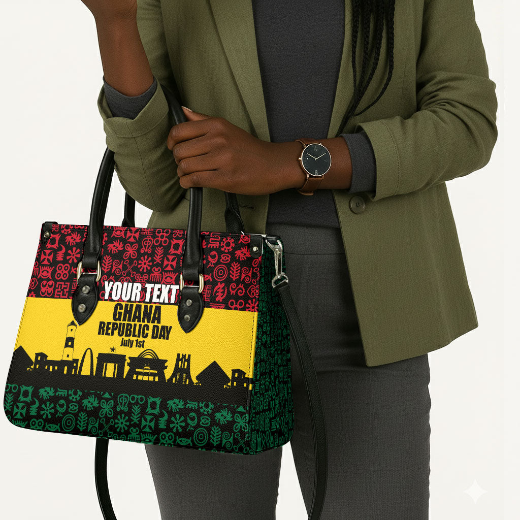 Personalized Ghana Republic Day Leather Bag Adinkra Pattern Heritage Silhouette African Culture Art