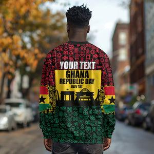 Personalized Ghana Republic Day Long Sleeve Shirt Adinkra Pattern Heritage Silhouette African Culture Art