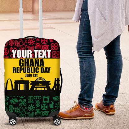 Personalized Ghana Republic Day Luggage Cover Adinkra Pattern Heritage Silhouette African Culture Art