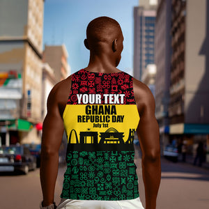 Personalized Ghana Republic Day Men Tank Top Adinkra Pattern Heritage Silhouette African Culture Art