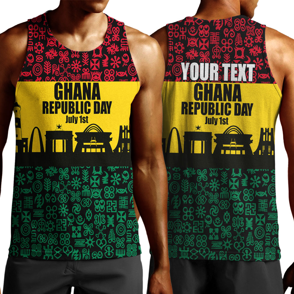 Personalized Ghana Republic Day Men Tank Top Adinkra Pattern Heritage Silhouette African Culture Art