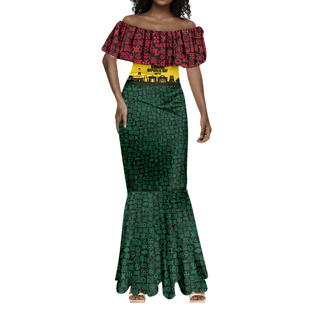 Personalized Ghana Republic Day Mermaid Dress Adinkra Pattern Heritage Silhouette African Culture Art